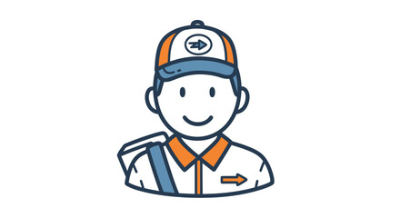 Friendly cartoon delivery man icon wearing a uniform cap and carrying a shoulder bag.