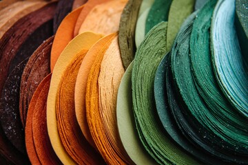 a close-up view of several colorful hats arranged closely together