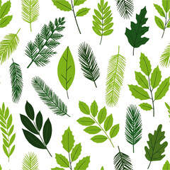 Seamless pattern with various green leaves. A botanical vector illustration concept for natural and eco-friendly design backgrounds