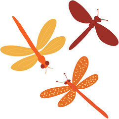 Close-up Vector Art of Dragonflies with Varied Wing Designs Symbolizing Wildlife and Summer Seasons