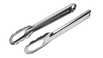 Obraz premium Shiny metal tongs at an angle against a stark black background