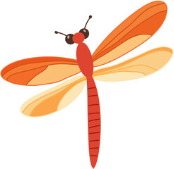 Detailed Illustration of a Single Dragonfly with Transparent Wings and Vibrant Orange Body in Flight