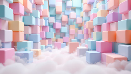 Pastel Cubic Maze Cloudlike Surface Dreamy Scene