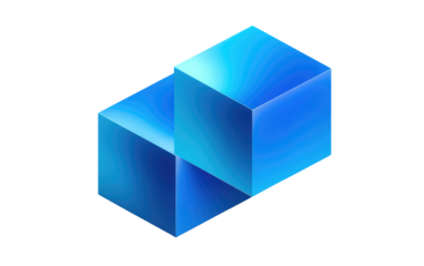 Two overlapping, stylized blue cubes
