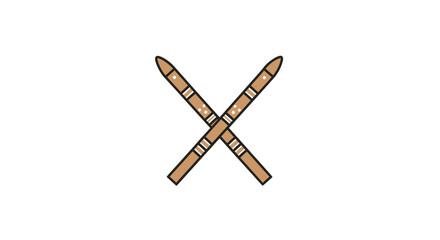 Two Crossed Wooden Drumsticks with Detailed Bands.