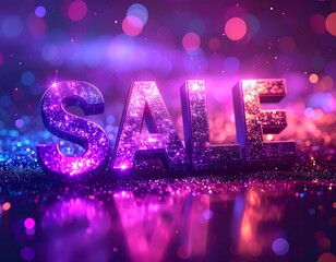 Glittery, glowing "SALE" text with bokeh background