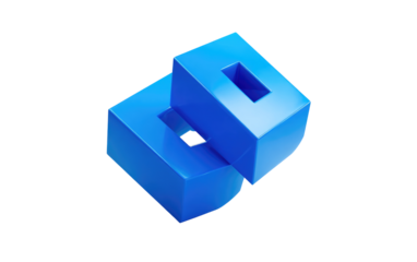 Two overlapping, 3D, bright-blue cubes, creating a stylized "D" shape
