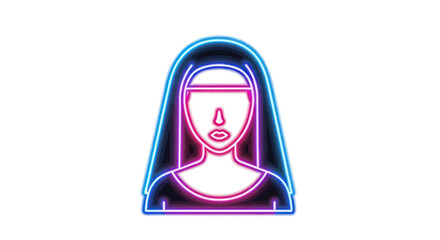 Neon Nun Icon with Blue and Pink Glow.