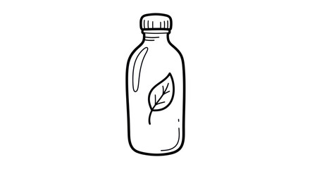Doodle sketch of a reusable drink bottle with a leaf logo representing an eco-friendly concept.