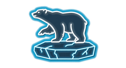 Stylized Dark Blue Polar Bear Standing on a Glowing Ice Floe.