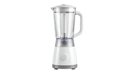White blender pitcher, handle, gray base and knob against black