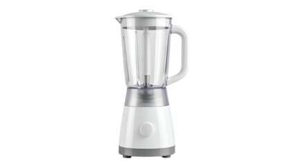 White blender pitcher, handle, gray base and knob against black