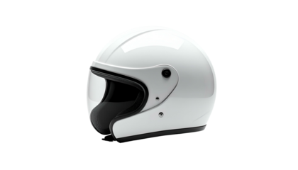 Glossy white helmet, open visor, on black background