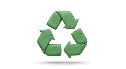 A three-dimensional green recycling symbol with a textured clay-like appearance.