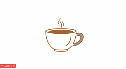 Steaming Cup of Coffee Illustration with Handle and Brown Liquid.