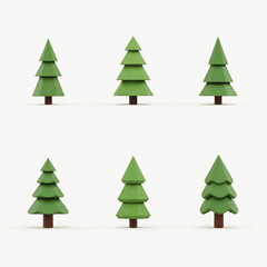 Fototapeta premium Low Poly Fir Trees A Collection of Stylized Conifers