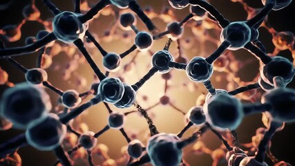 Abstract 3D rendering of molecular structure with interconnected spheres and glowing lines representing scientific research biotechnology and advanced chemistry concepts in a futuristic setting. - Powered by Adobe