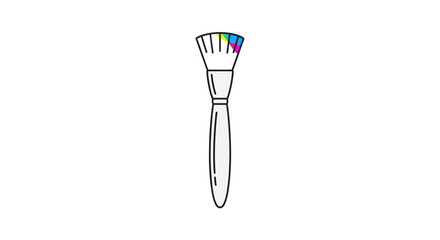 Hand-drawn line art paintbrush with vibrant colorful paint on bristles.