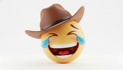 Laughing emoji wearing a brown cowboy hat. Fun social media posts, themed party invitations, cowboythemed designs, festive emails.