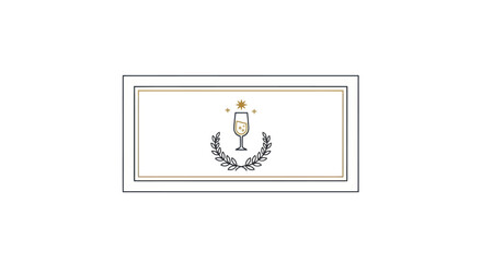 Elegant Champagne Flute Logo with Golden Crown and Laurel Wreath Design.