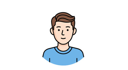 Cartoon illustration of a young man with brown hair and a blue shirt.