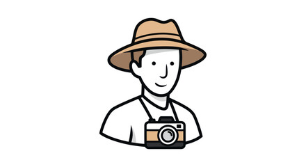 Cartoon Illustration of a Photographer Wearing a Hat and Camera.