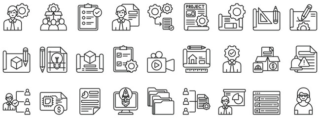 Projects icon set outline style icon set collection vector illustration