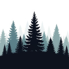 Obraz premium Serene Silhouette of a Dense Pine Forest Under a Hazy Sky - A Timeless Natural Landscape Illustration