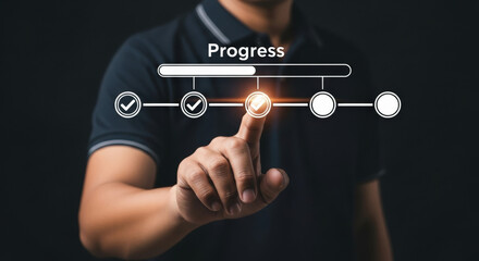 Person Touching Checkmark on Progress Bar Interface checklist completion