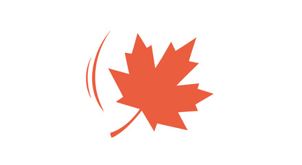 Simple orange maple leaf icon with motion lines indicating falling or wind.
