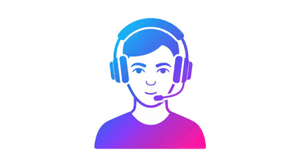 Colorful gradient illustration of a young man wearing a gaming headset with a microphone.