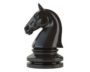 Black chess knight piece on a black background studio shot