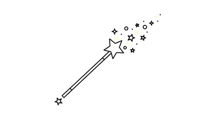 Simple outline of a magic wand with a star and sparkling effects. © Rizal