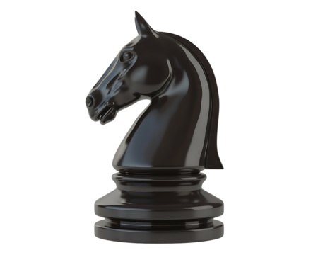 Black chess knight piece on a black background studio shot