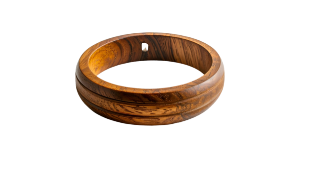 Smooth, dark-grained wooden bangle, rounded with triple ridge