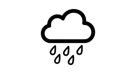 Simple Black Outline Rain Cloud with Falling Raindrops Icon.
