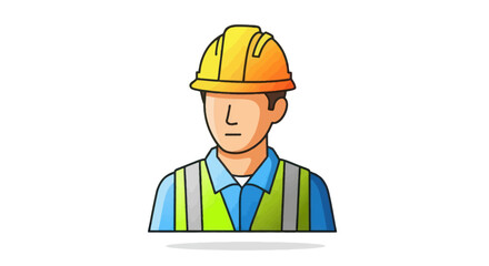 Cartoon illustration of a construction worker wearing a yellow hard hat and safety vest.