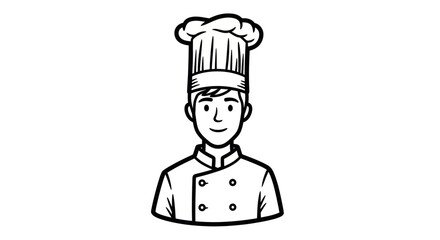 Smiling Chef Illustration with Tall White Hat and Uniform.