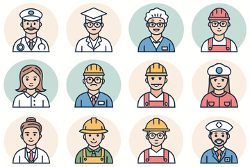 Vibrant Seamless Wallpaper Professions Icons Premium Digital Asset