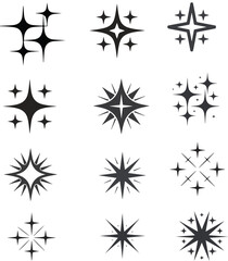 Collection of Sparkling Star Icons for Graphic Design and Illustration