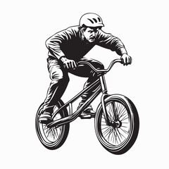Fototapeta premium Senior Man Riding BMX Bicycle with Cool Pose Vector Art on white background