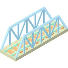 Isometric Railroad Bridge With Light Blue Steel Structure And Light Green Tracks On A Translucent Background In A Top Down Perspective