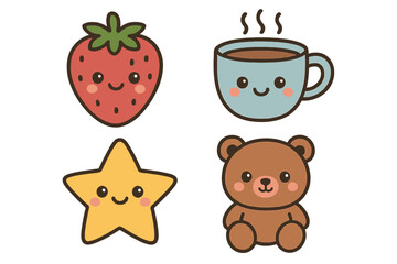 Obraz premium set of funny cartoon fruits and cute tools, icon, vector, set, icons, web, symbol, design, illustration, sign, flat