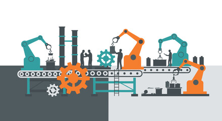 Obraz premium Industrial factory automation and production process illustration