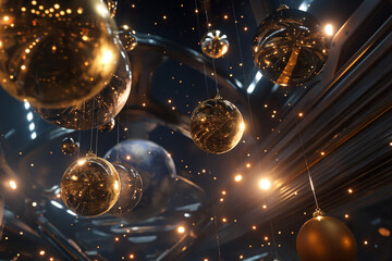 Classic Christmas baubles with bokeh lights and holiday sparkle