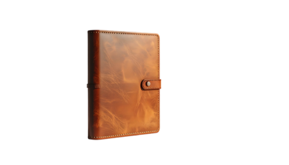 Leather-bound journal with button clasp isolated on black