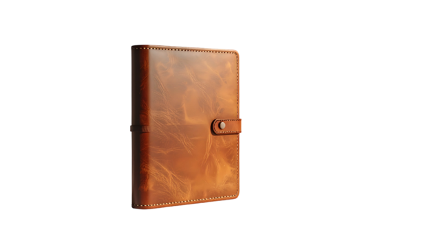 Leather-bound journal with button clasp isolated on black