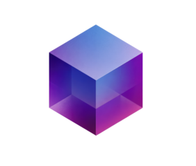 3D cube, vibrant gradient purple-blue