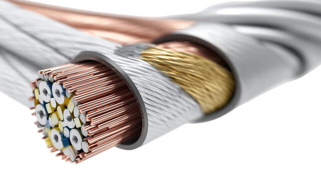 Industrial Electrical Cable Cross Section &ndash; 3D Illustration with Transparent Background