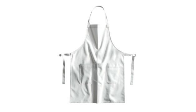 A pristine white kitchen apron floating against a stark black void